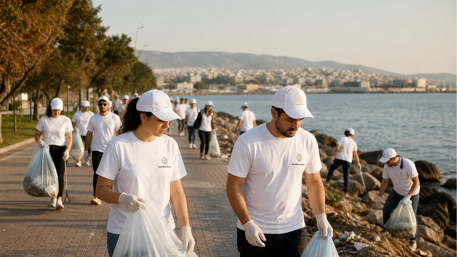 Εθελοντές σε παράκτια δράση καθαρισμού στη ζώνη του Πειραιά